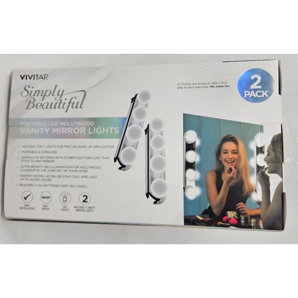 Portable LED Vanity Mirror Light 2-Pack Portable Cordless, by Vivitar NEW - Picture 6 of 7